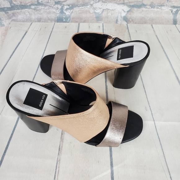 Dolce Vita Rocko Metallic Leather Mule Slides Rose  Gold Pewter Size 8.5 - Picture 6 of 16